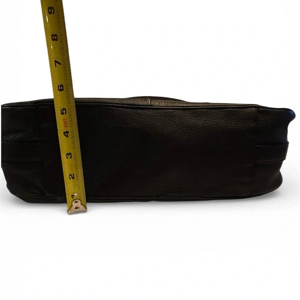 Sergio Rossi Large Black Pebbled Leather Hobo Handbag With Wooden Handle